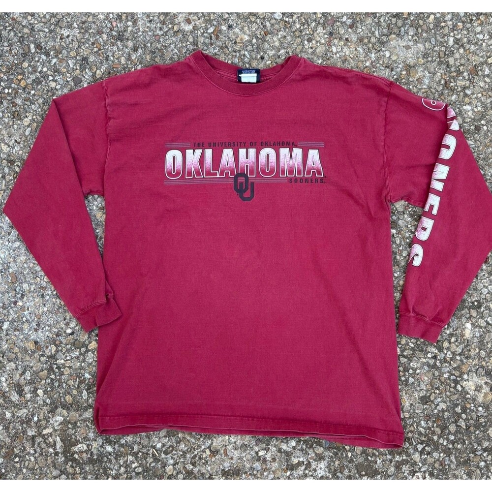 Vintage JanSport Oklahoma Sooners T-Shirt Mens XXL Crimson Crew Neck Long Sleeve